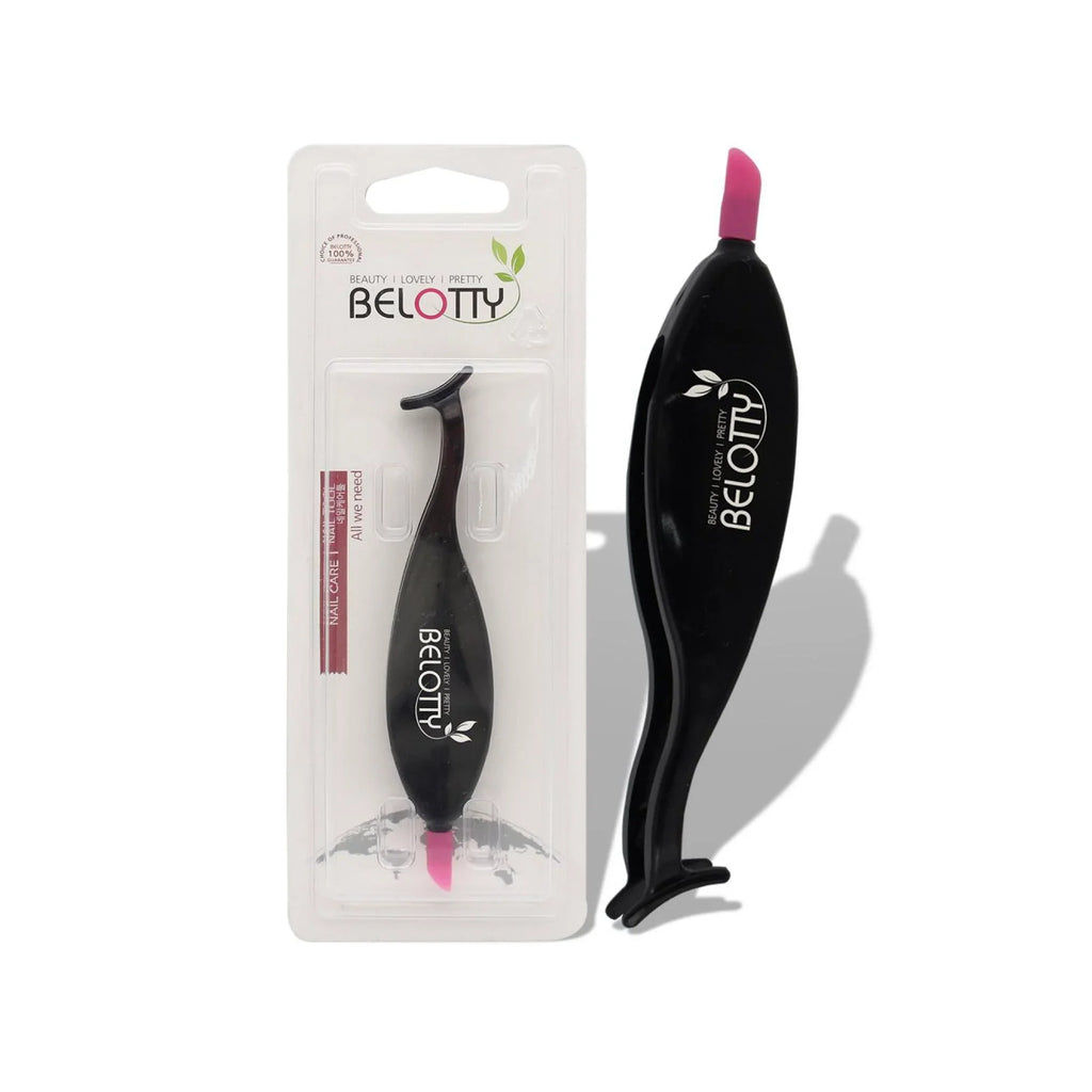 Black eyelash Applicator with pink tip and Belotty packaging on a white background