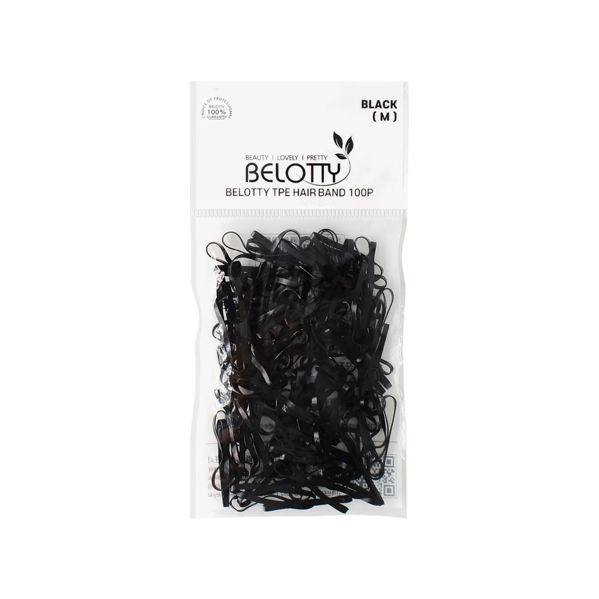 Pack of black tape hair bands with Belotty branding on a white background