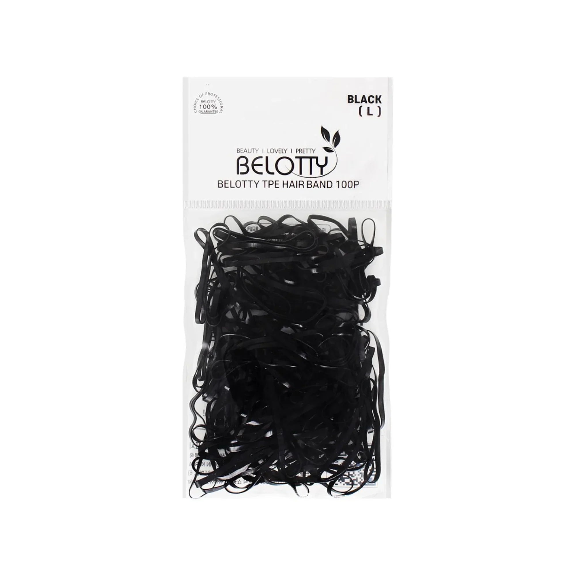 Pack of black tape hair bands with Belotty branding on a white background