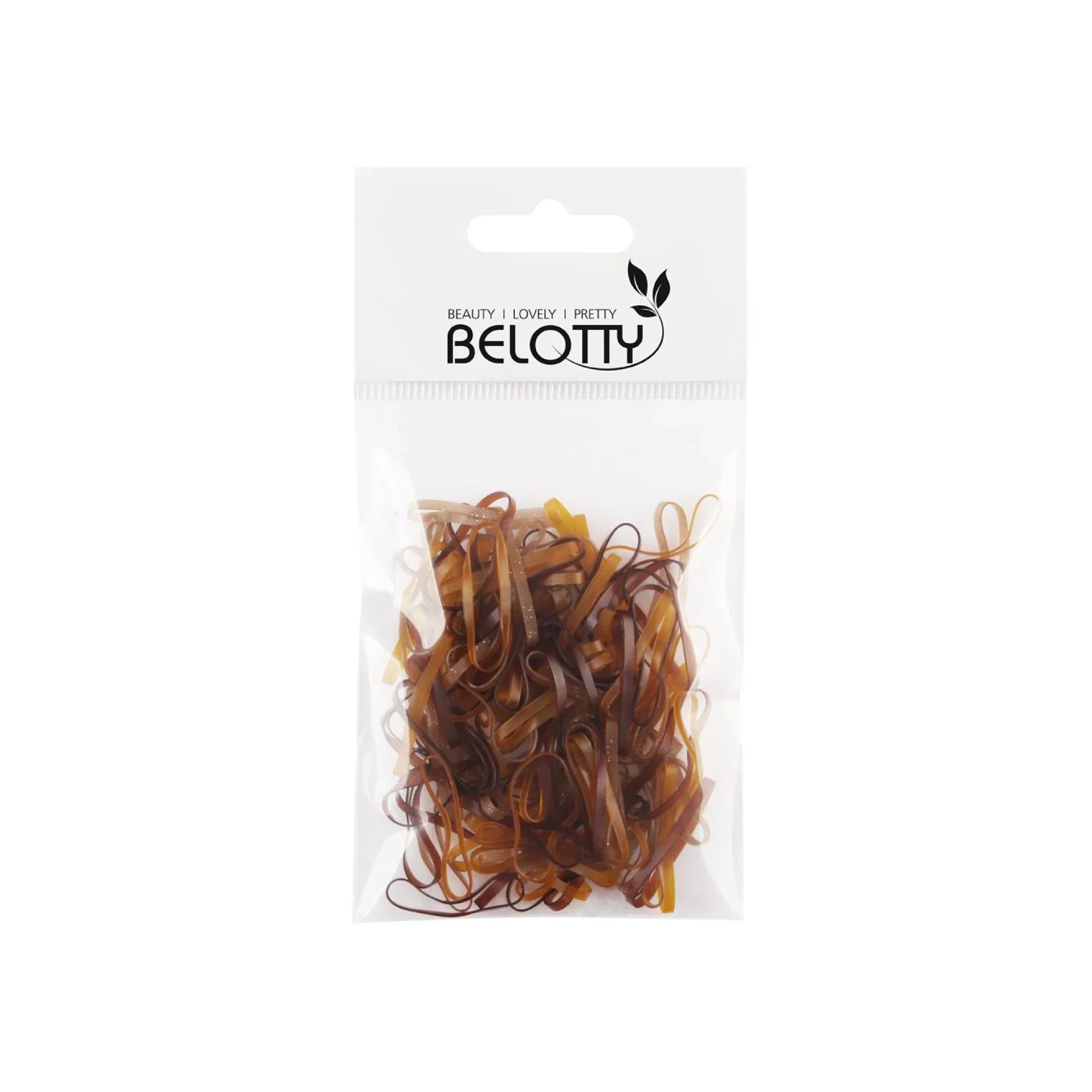 Packaged hair ties with BELOTTY branding on a white background
