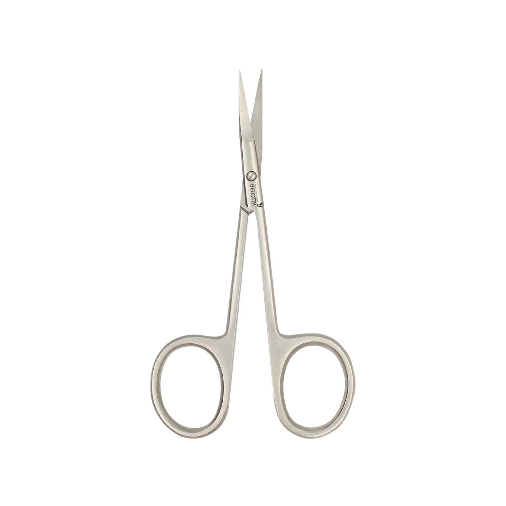 Pair of silver scissors on a white background