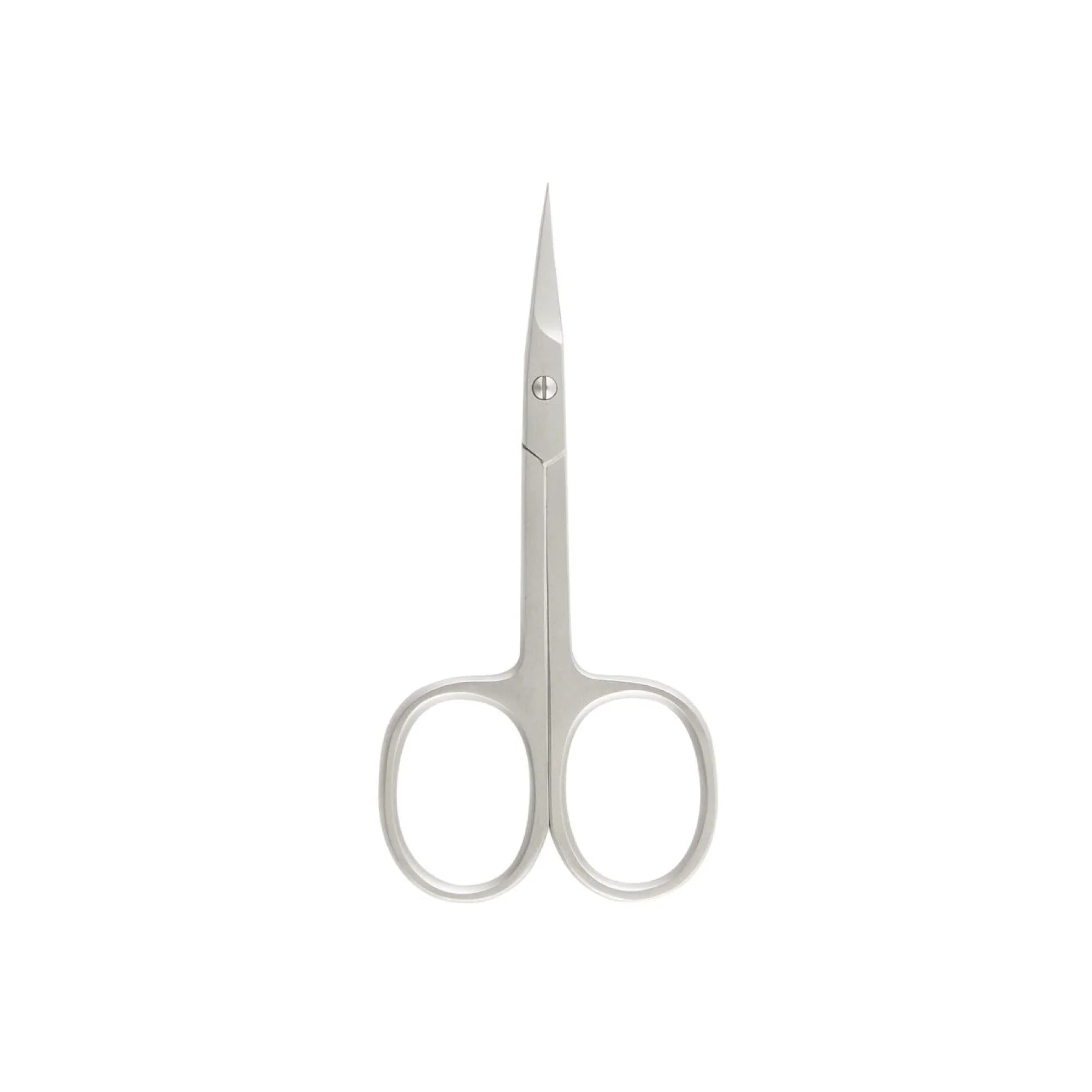 Pair of silver scissors on a white background