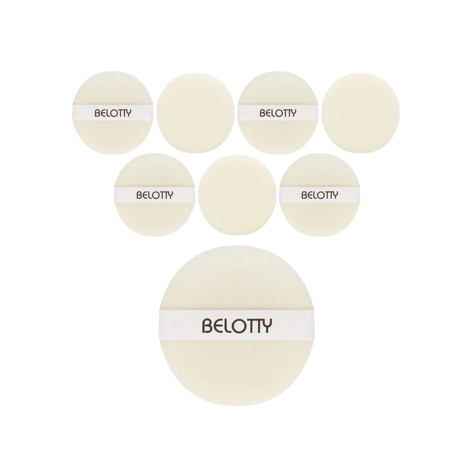 Set of round white Belotty products on a white background