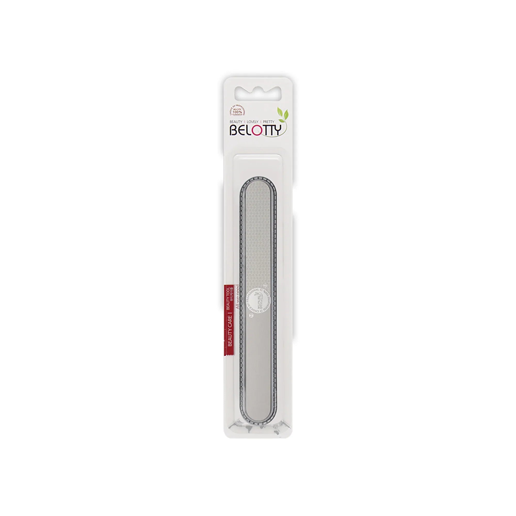 Belotty Stainless Steel Nail File in packaging on a white background