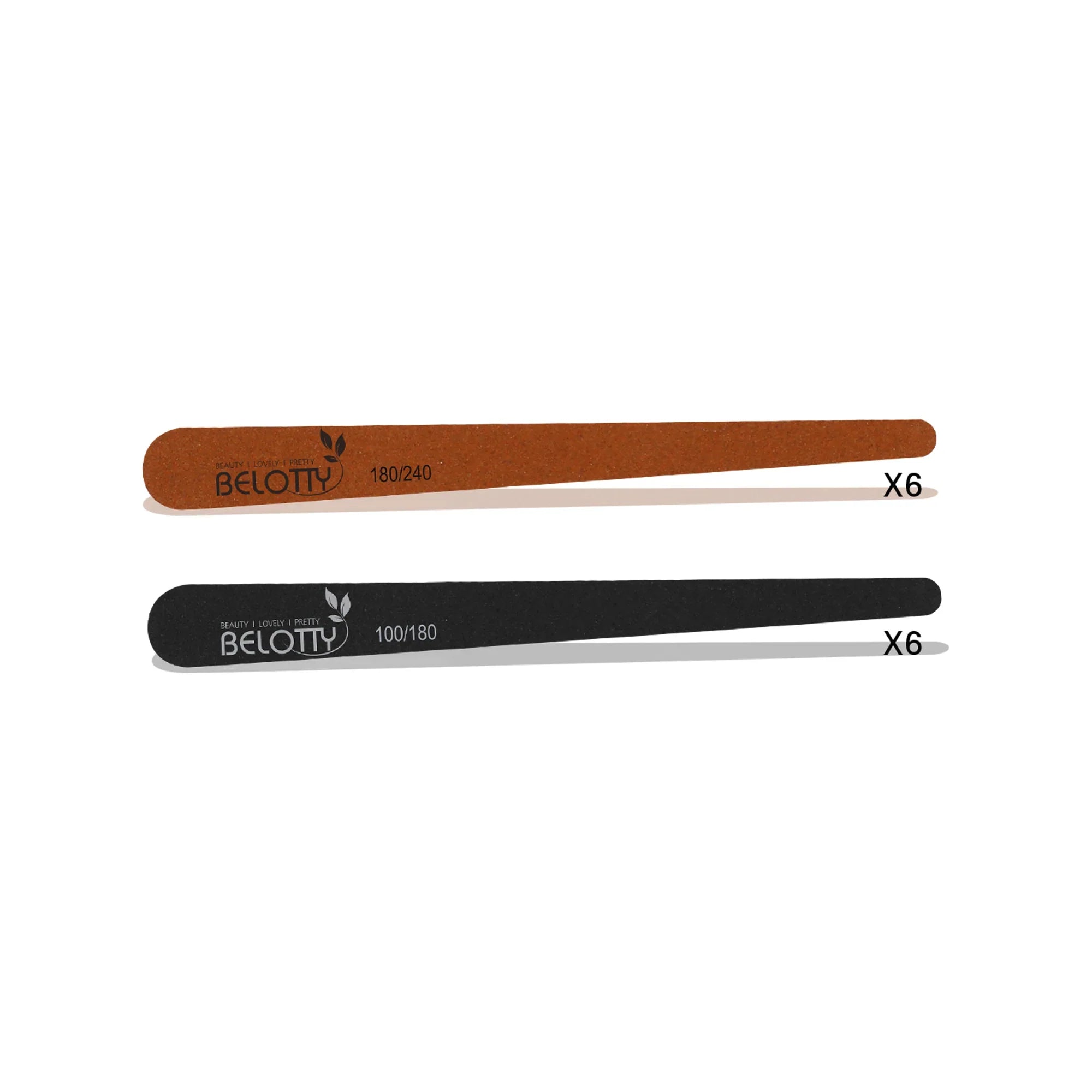Two nail files, one brown and one black, with 'Belotti' branding on a white background.